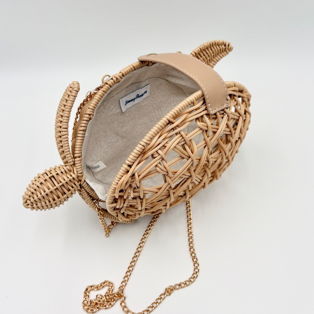 Tommy Bahama Woven Rattan Sea Turtle Crossbody Bag Natural Beige Gold Chain NEW - Picture 7 of 9